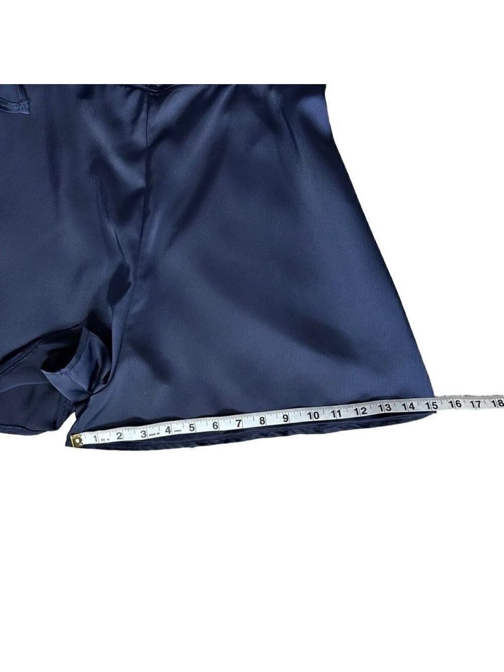 Missguided Tie Front Cutout Satin Navy Blue Shorts Romper Sz 8 - Picture 13 of 16